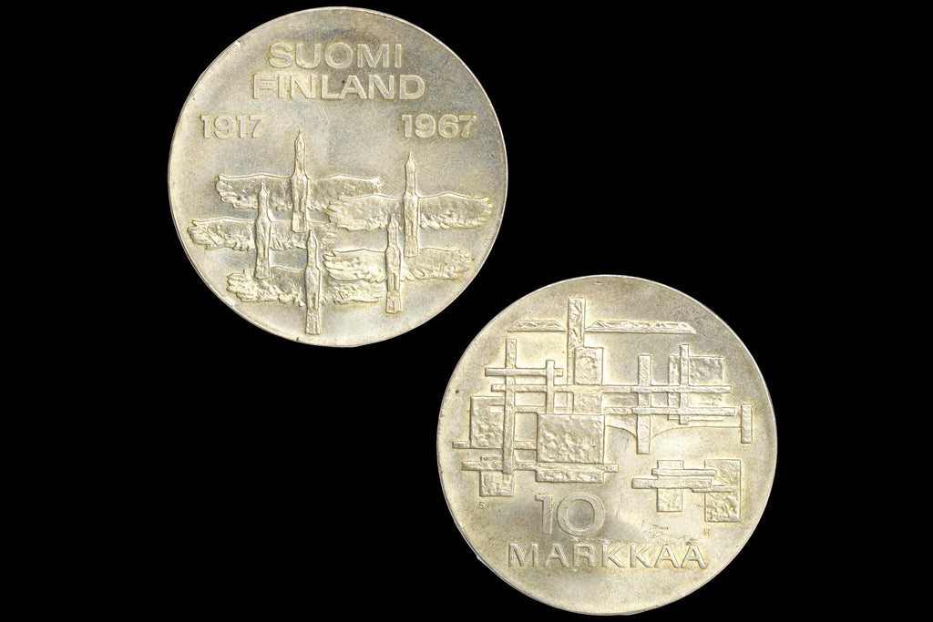 Republic Of Finland, New Makkaa Currency, Non Circulating Coinage, Value 10 Markkaa Or 10 FIM, 900 Silver Grade, Medal Alignment, Date 1967