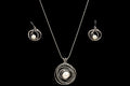 Israel Brutalist Jewelry Set With Abstract Spiral Nest 925 Silver And Round Pearl Accents, Pendant On A Cable Chain, Wire Dangle Earrings