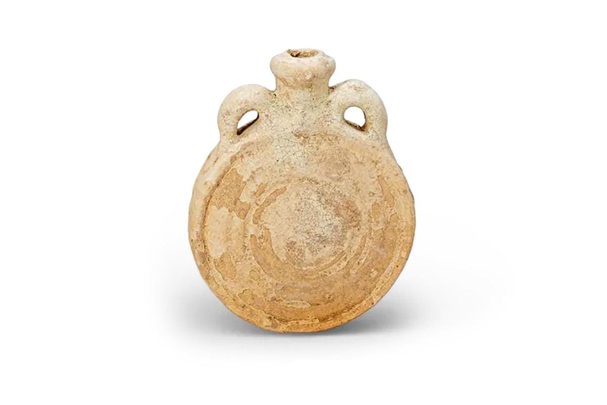 Ancient Egypt, Faience Ceramic Pilgrim Flask, Dated Ca 300 BCE To 80 AD. Hellenistic Ptolemaic To Early Roman Egyptian Province