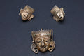 Taxco Mexico Jewelry Set, Pendant Brooch And Matching Earrings, Warrior Aztec Mask In Art Deco Style, Vintage 1940s Sterling Silver