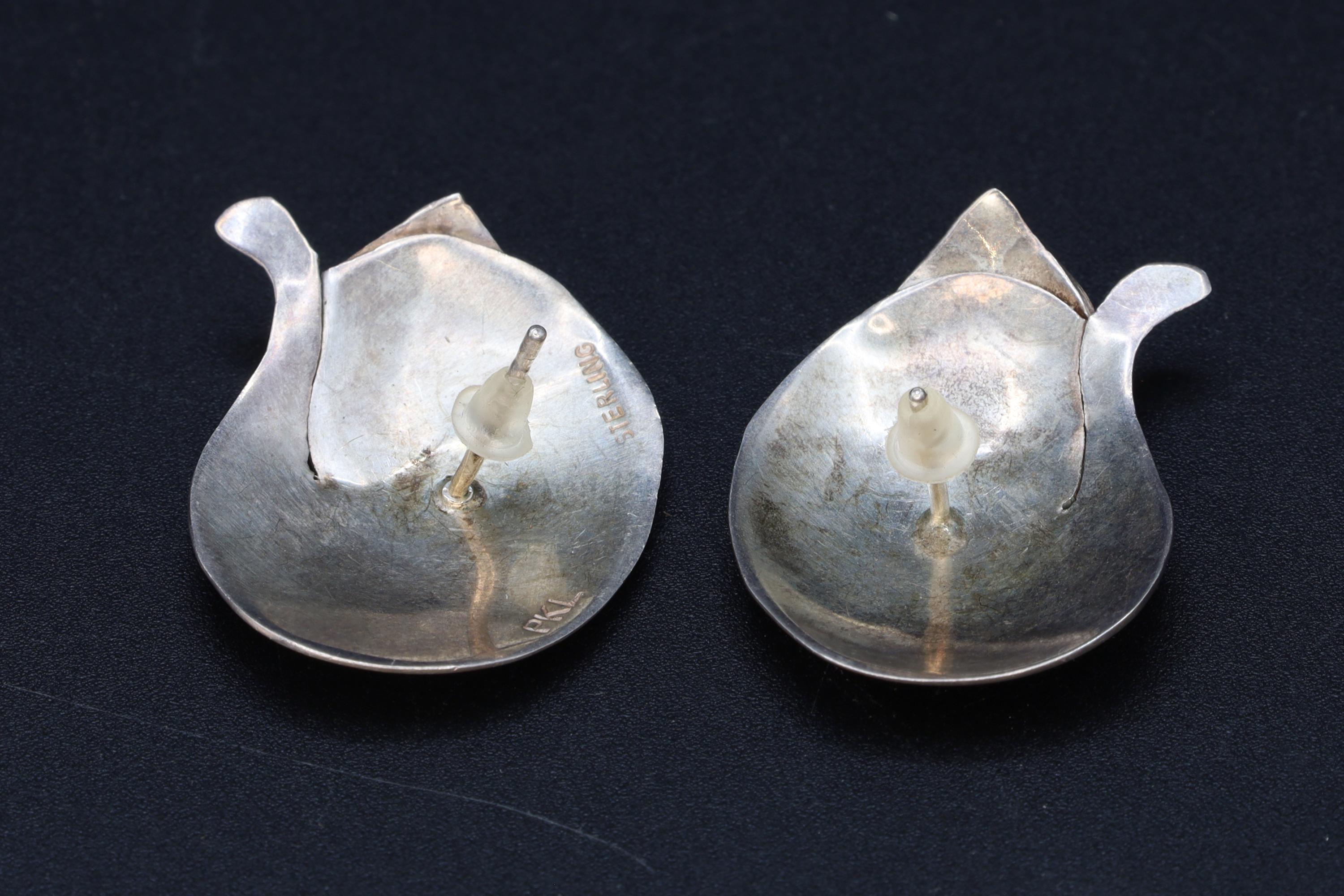 Vintage 1980s Sleeping Cats Stud Earrings, PKL 925 Sterling Silver Hallmark, American Large Studs, Womens Jewelry, Kitten Animal Figural Art