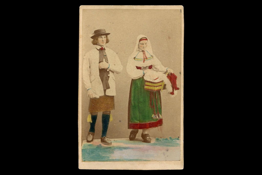 Antique 1870s Carte De Visite With A Couple In Traditional Swedish Folk Costumes From Orsa Dalarna, Sweden, Photograph By Eurenius And Quist