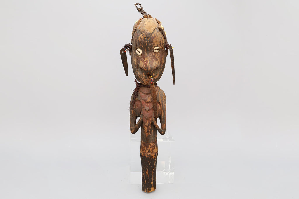 Papua New Guinea, Antique Early 20th Century Tribal Chief Cane Idol Of Ancestor, Ethnographics Art