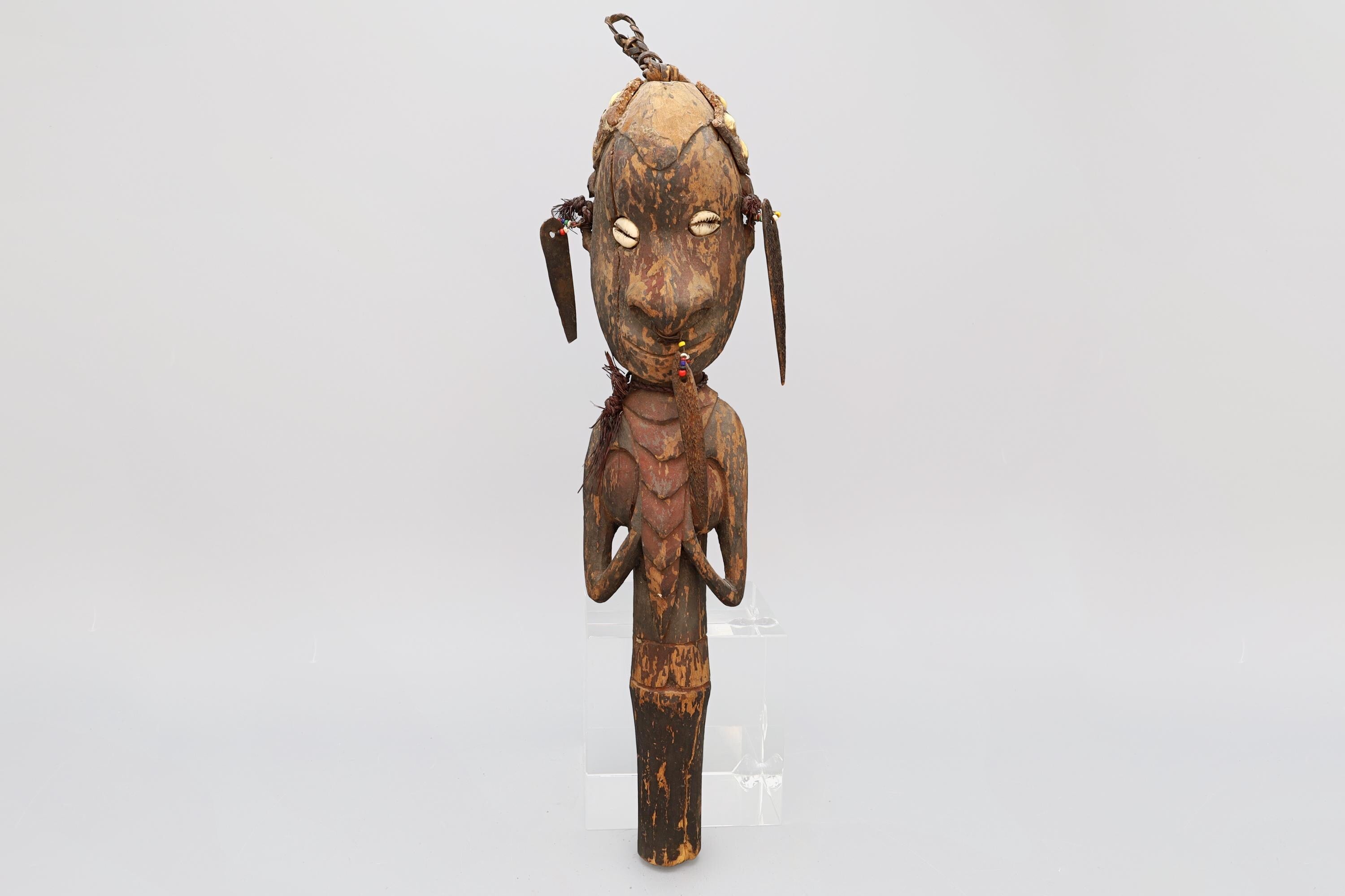 Papua New Guinea, Antique Early 20th Century Tribal Chief Cane Idol Of Ancestor, Ethnographics Art
