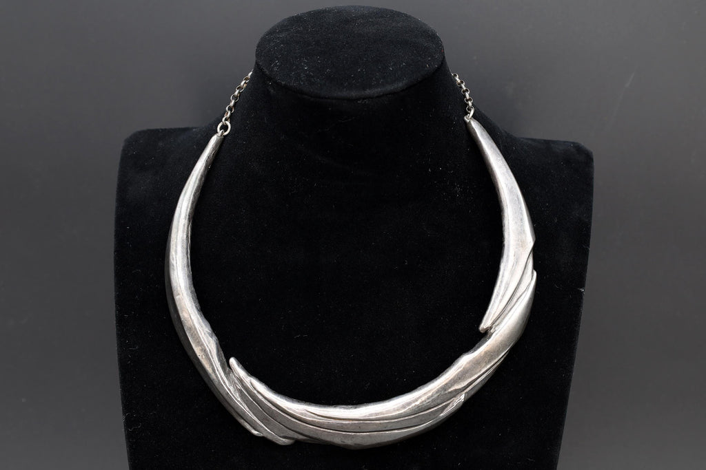 Yaacov Heller, Brutalist Necklace, Fine Sterling Silver, Israel Mid Century Jewelry Art, Retro Fashion Accessories, Choker