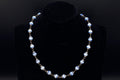Blue Cats Eye Glass Necklace, 925 Sterling Silver And Round Cap End Capsule Link, Modernist Jewelry Unisex, Round Beaded Chain Collar