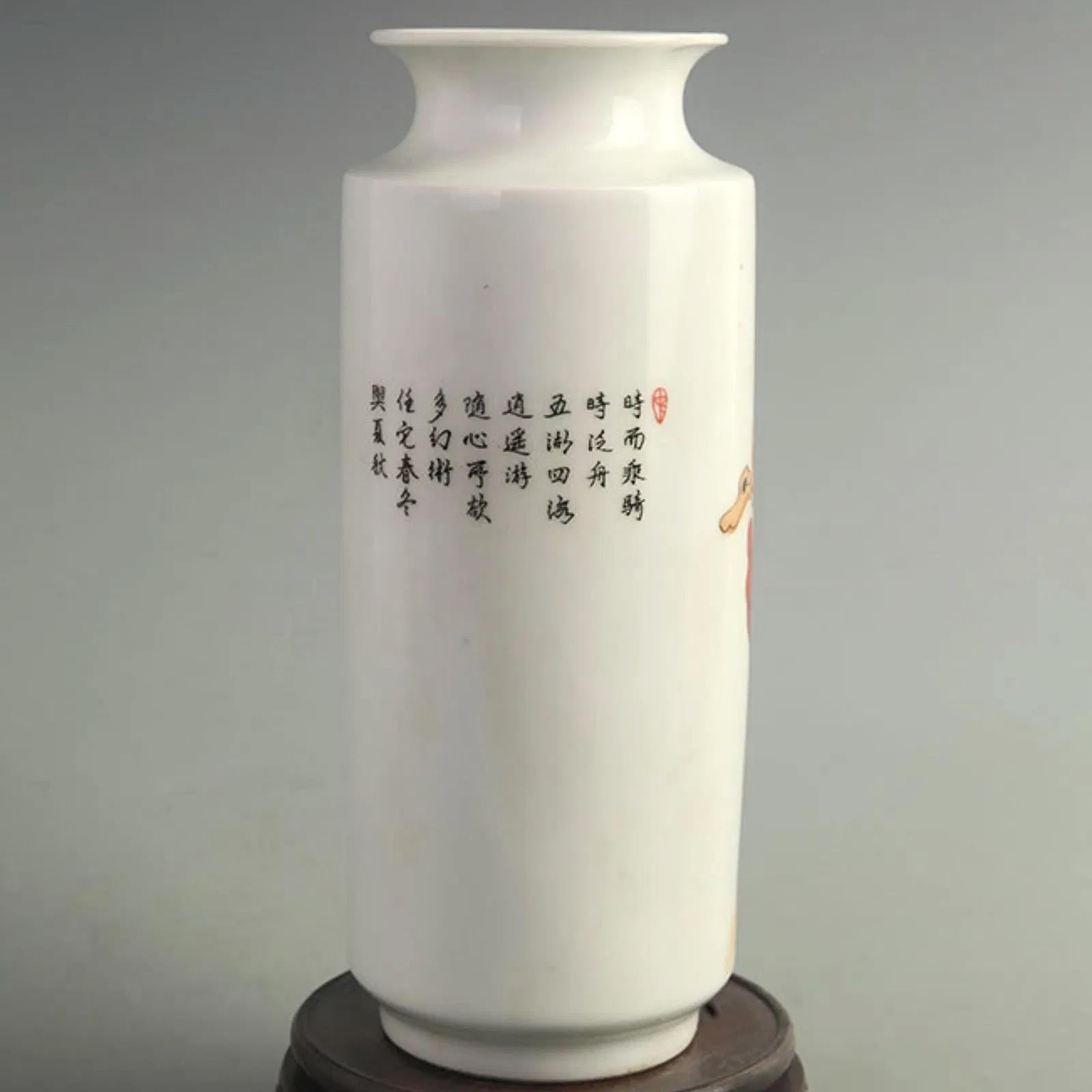 Antique Famille Rose Barrel Vase, Imperial Qing Dynasty China, A Flower Vessel With Happy Buddha, Budai Arhat, Oriental Home Decor And Art