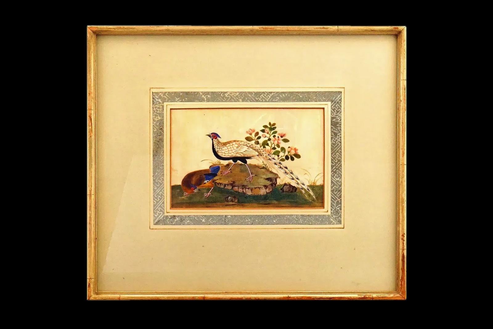Antique 19th Century Imperial China Qing Dynasty Artwork, Pheasant Birds In A Garden, Painting In Rice Paper, Oriental Art Collectibles