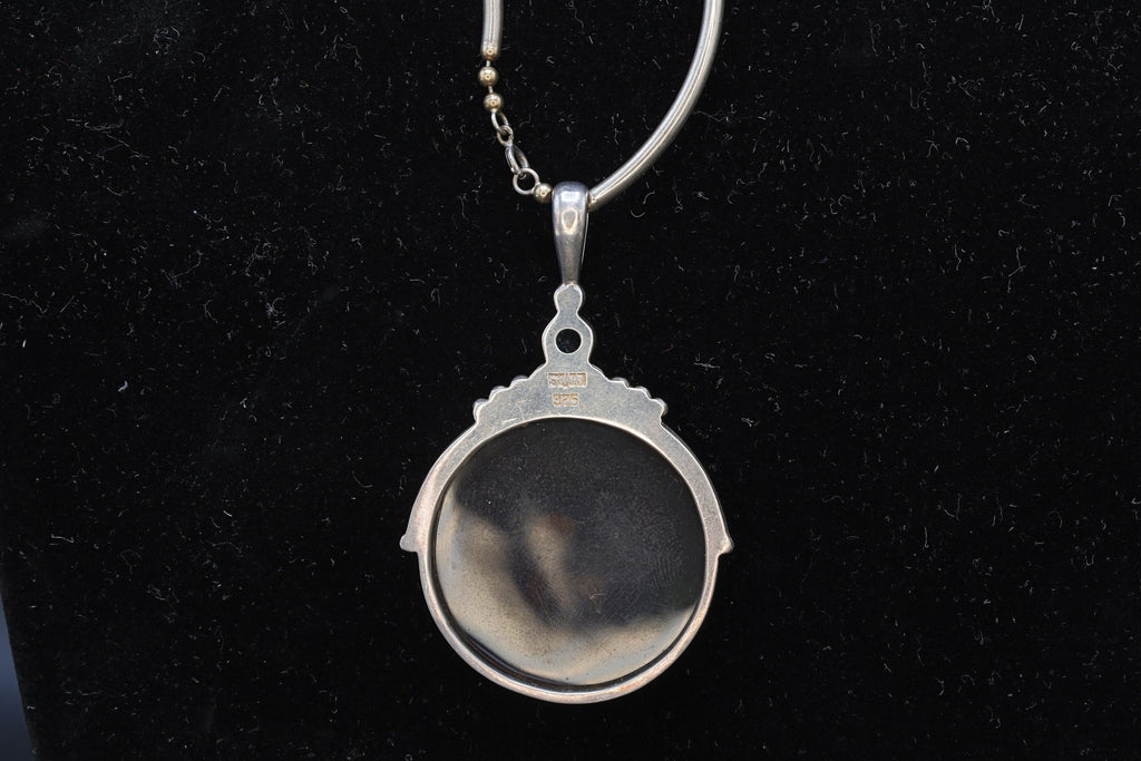 Vintage 1990s Sajen Jewelry, Paua Shell Abalone And Topaz On Sterling Silver Settings, Bar And Ball Chain Necklace, Fashion Accessories