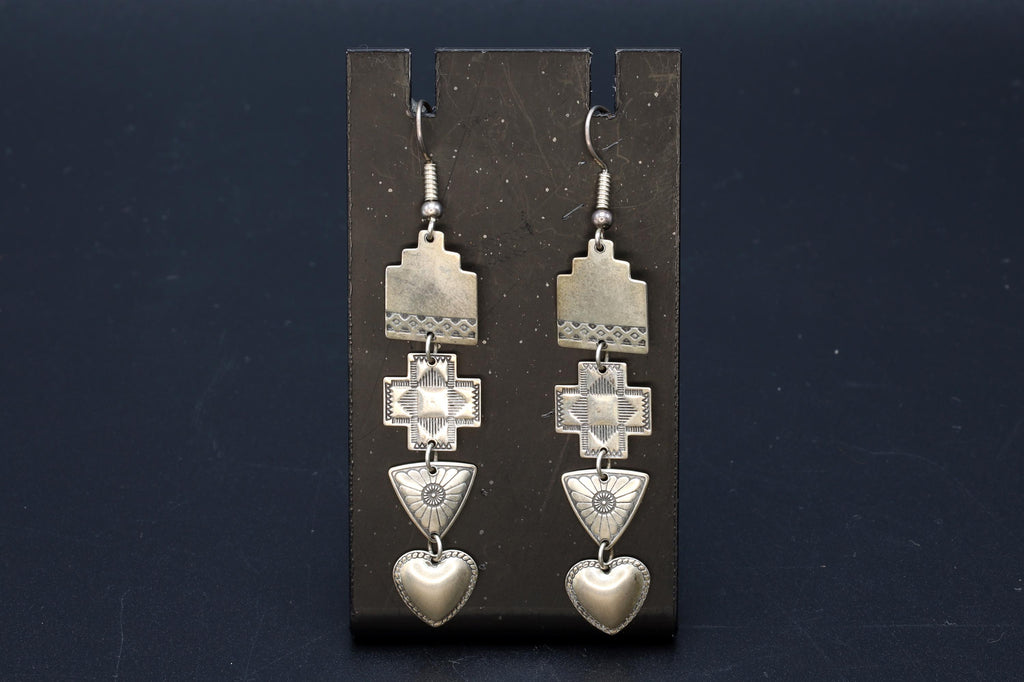 Casas Pueblo Earrings, Long Dangle Earrings With Figural Design, Native American Inspired Jewelry, Tribal Southwestern Americana Accessories
