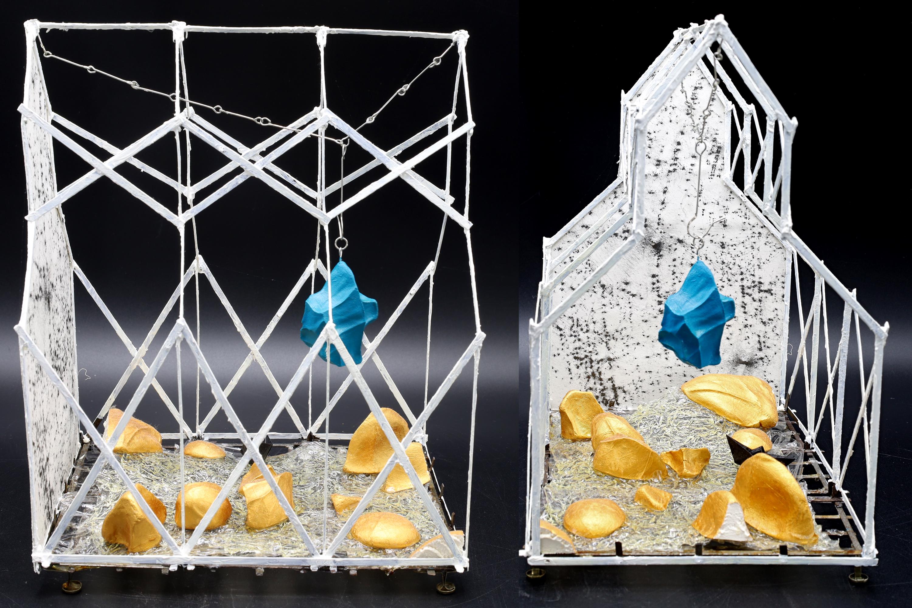 Saint Agiax O Meteoritis on his fly over the Dodecanese Islands, Project For A Chapel, Architecture Models Handmade Metal Sculpture Artwork