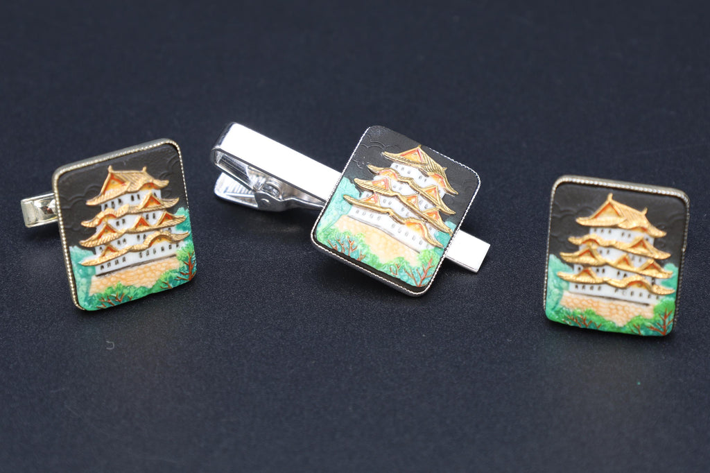 Toshikane Cufflinks, Sterling Silver And Porcelain, Chureito Pagoda, Chastain Tower, Fujiyoshida Cenotaph, Fashion Accessories And Jewelry