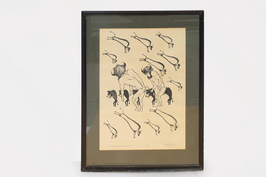 IMPORTANT, Sarain Stump, A First Nation Artist From Canada, Silkscreen Artwork Print Titled As Buffaloes, 1972. Native American Dancers