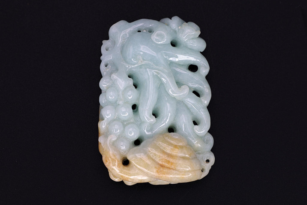 Vintage 1980s Carved Jade Pendant With Buddha Hands, Hand Carved Amulet Stone, Oriental Chinese Zodiac, Feng Shui, Good Luck Jewelry