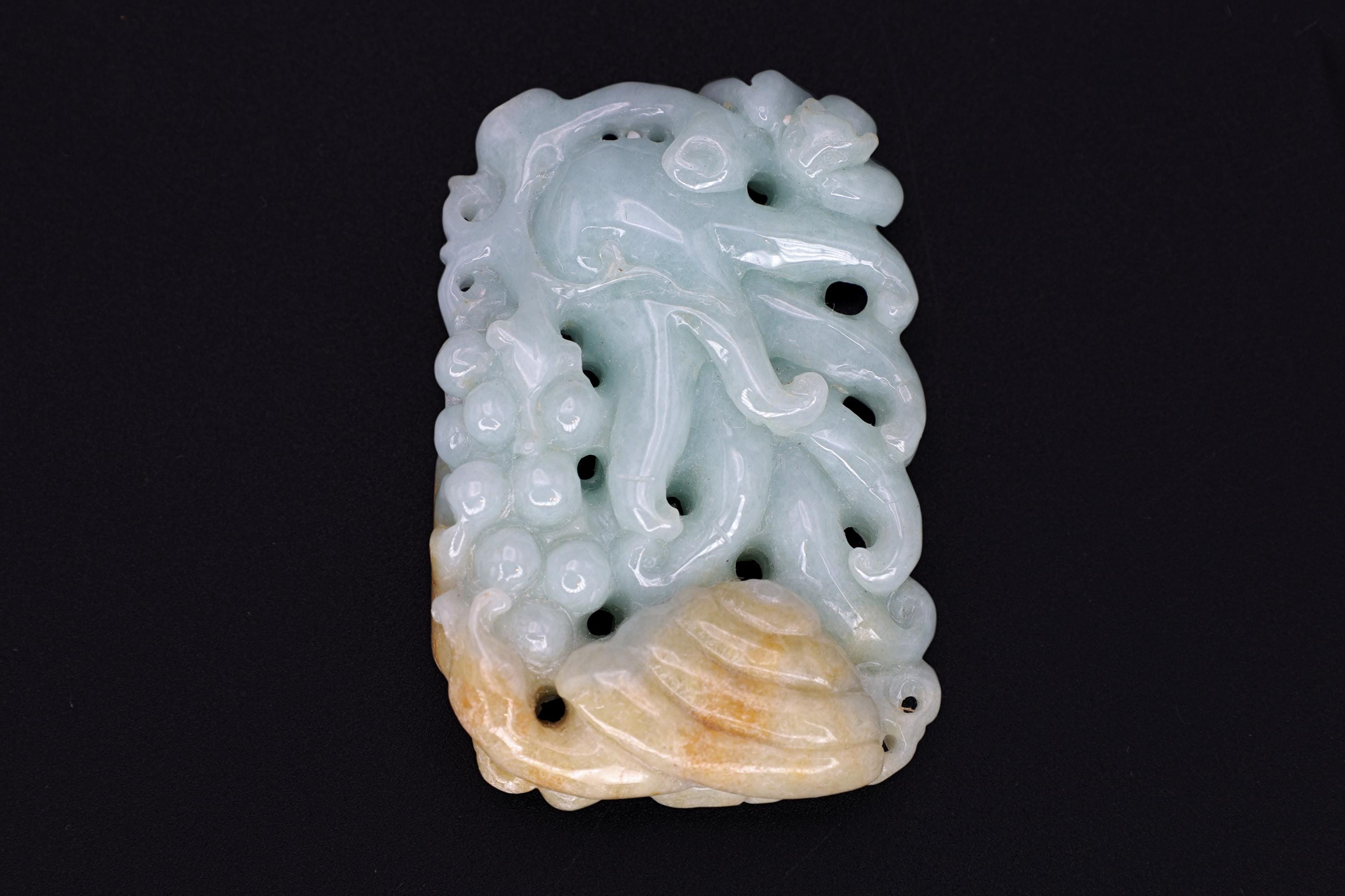 Vintage 1980s Carved Jade Pendant With Buddha Hands, Hand Carved Amulet Stone, Oriental Chinese Zodiac, Feng Shui, Good Luck Jewelry