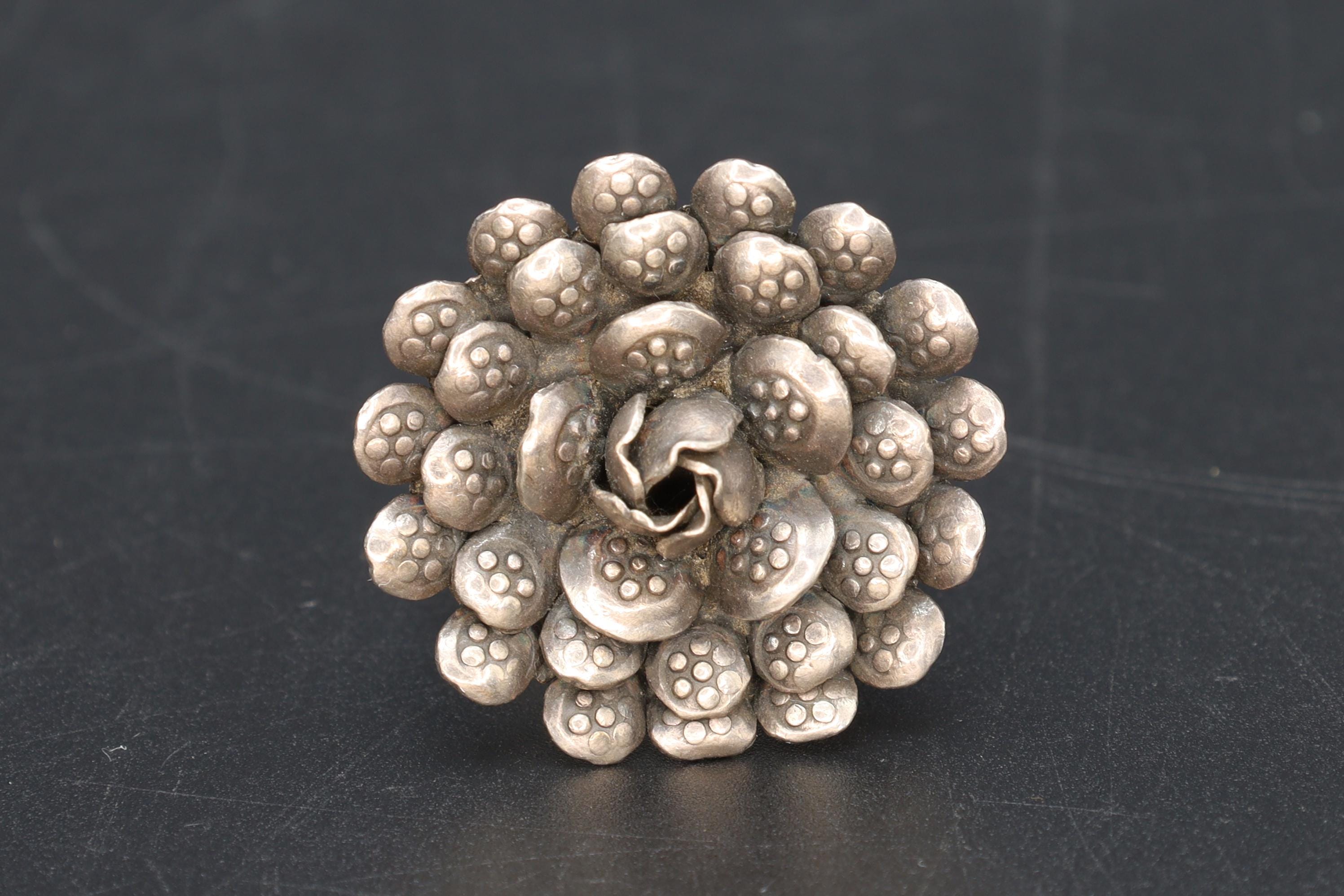 Dandelions Flower Ring Size 9 USA Charts And Adjustable, Artisan Jewelry Piece Tested 925 Sterling Silver, Handmade Women's Statement Ring