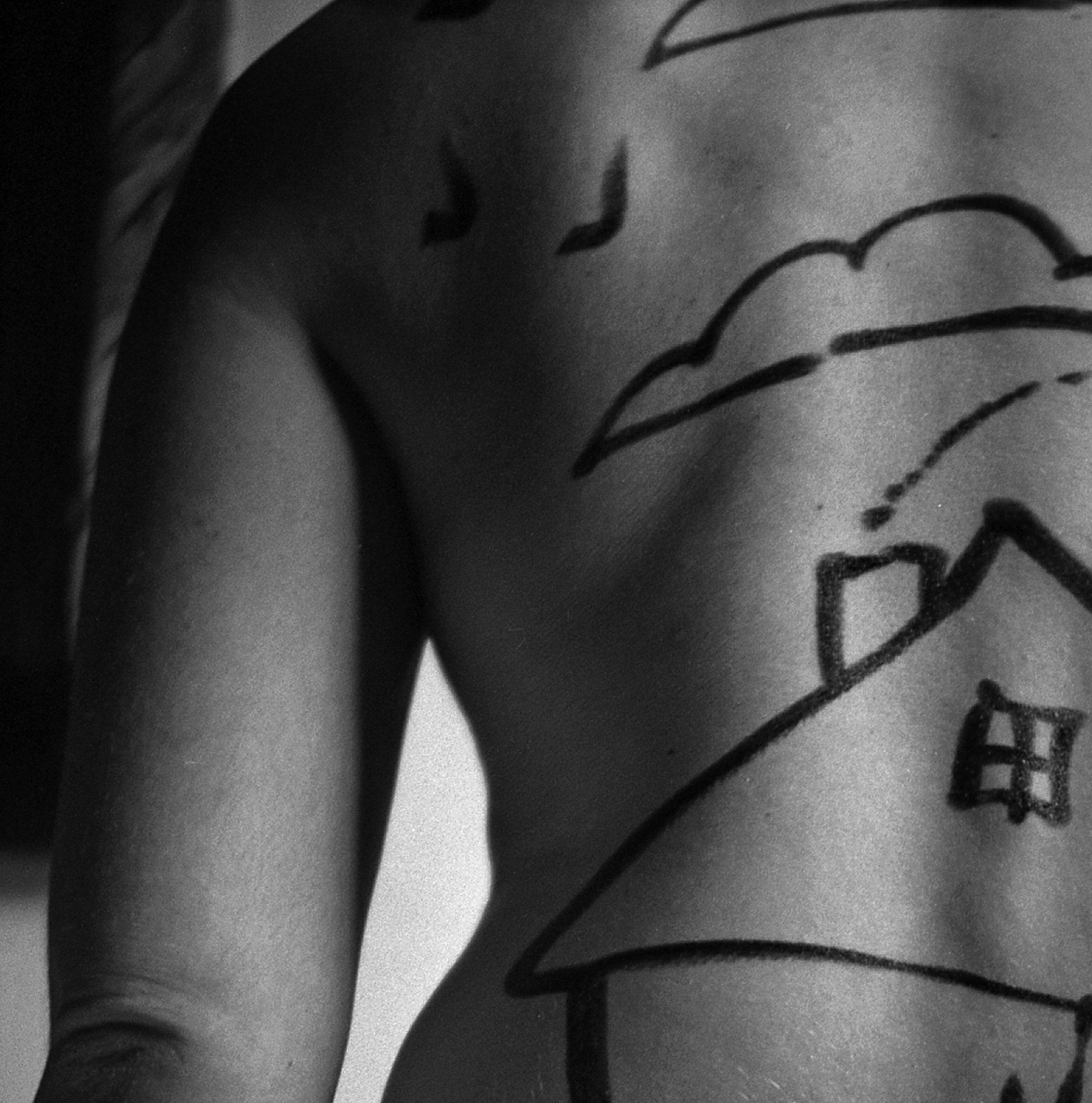 Hansel and Gretel, the Haunted House in the Woods, Black White Analogue Photography Prints 24 x 24 inches. Female Body Art Painting