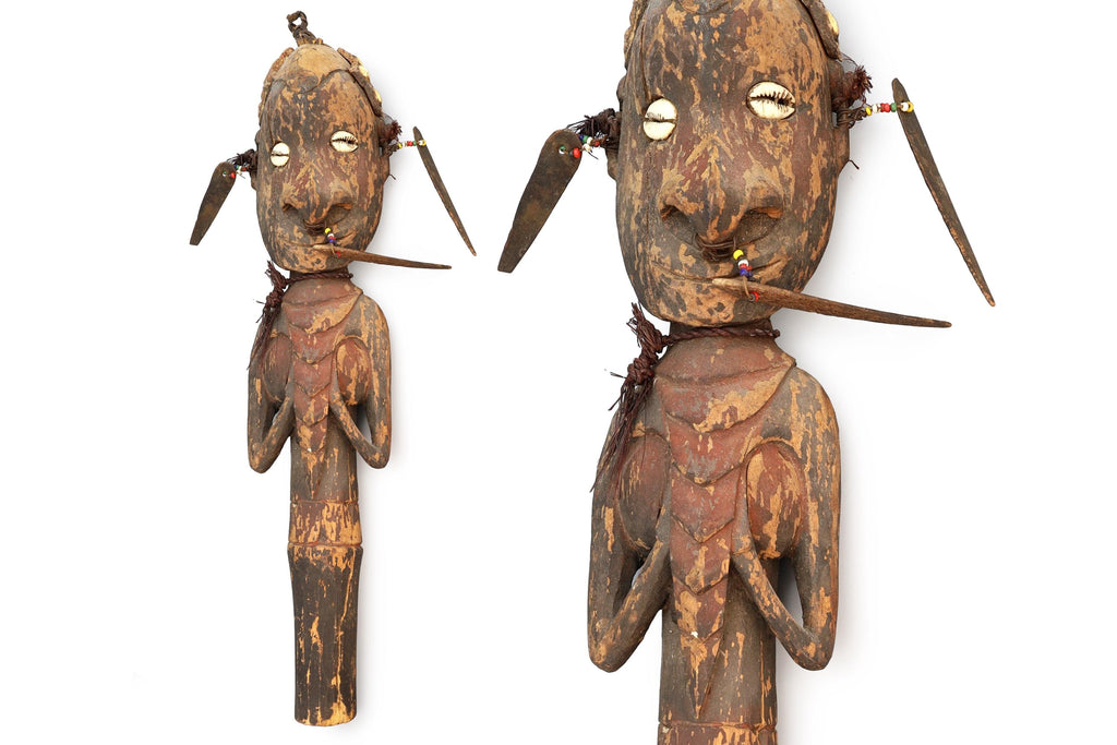 Papua New Guinea, Antique Early 20th Century Tribal Chief Cane Idol Of Ancestor, Ethnographics Art