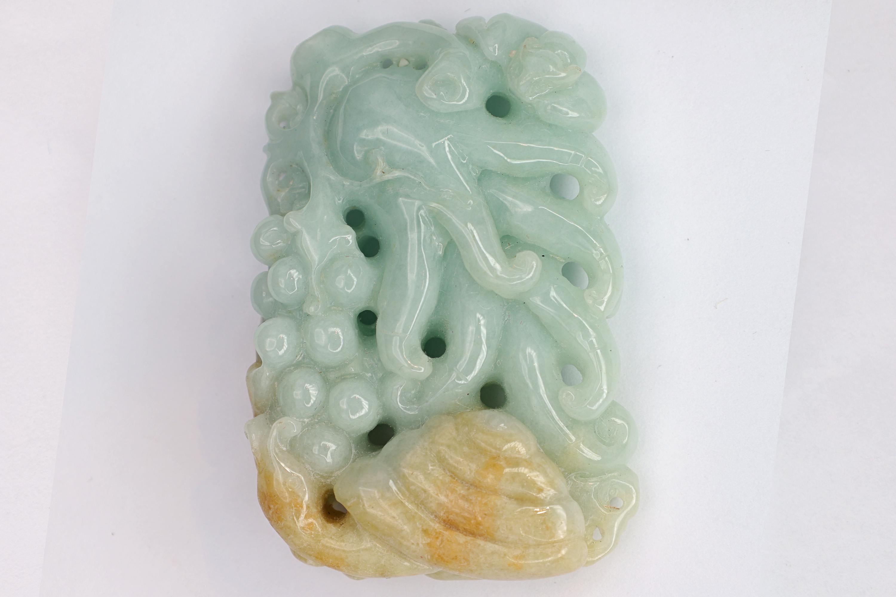 Vintage 1980s Carved Jade Pendant With Buddha Hands, Hand Carved Amulet Stone, Oriental Chinese Zodiac, Feng Shui, Good Luck Jewelry