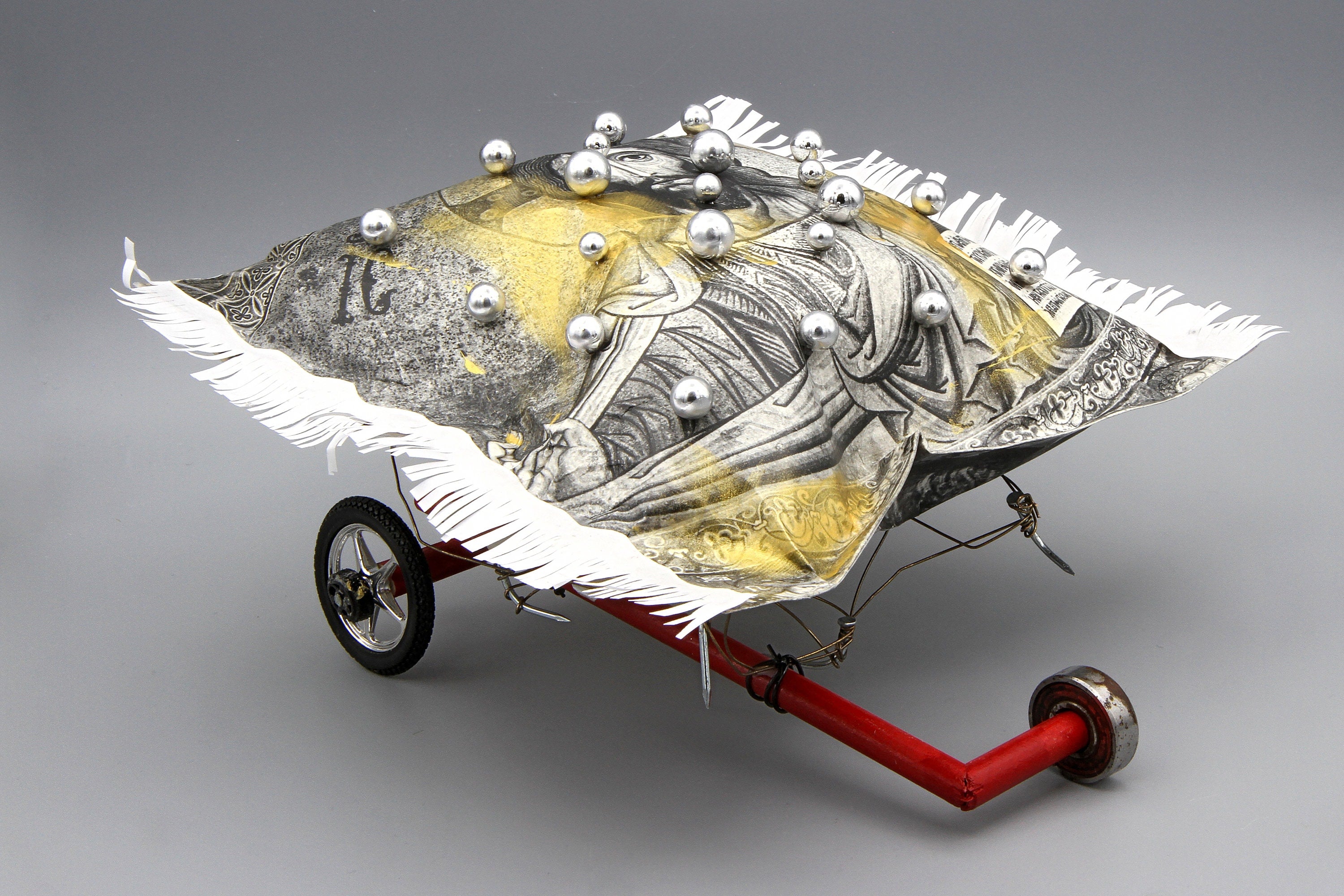 Imperial Carriage for a Byzantine Sleeping Beauty, Small Figurine Sculpture Car Tricycle, Surreal Art Home Decor, Handmade Decorative Pillow
