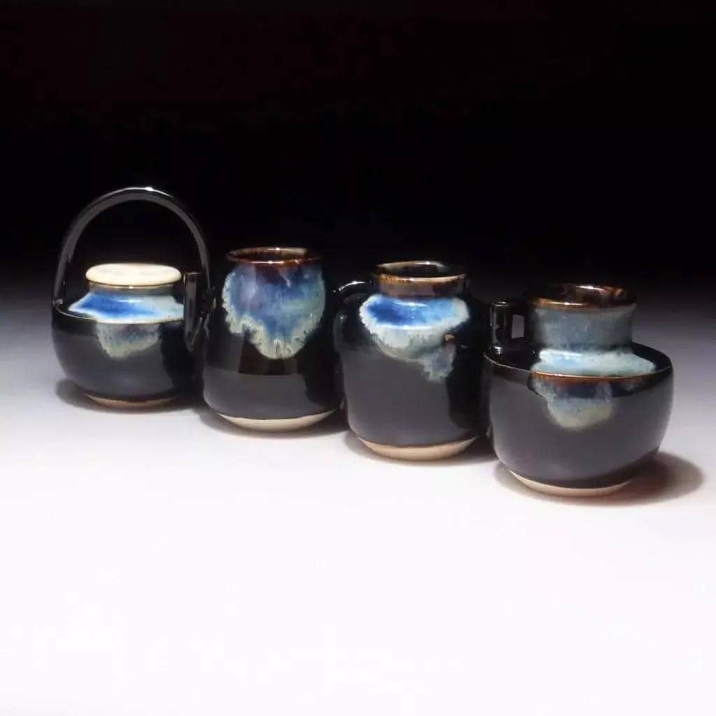 Iwao Yamakawa, Vintage 1980s Japanese Tea Caddies Shiteki, Takatori Ware, Four Seasons Set, Asia Japan Pottery Art