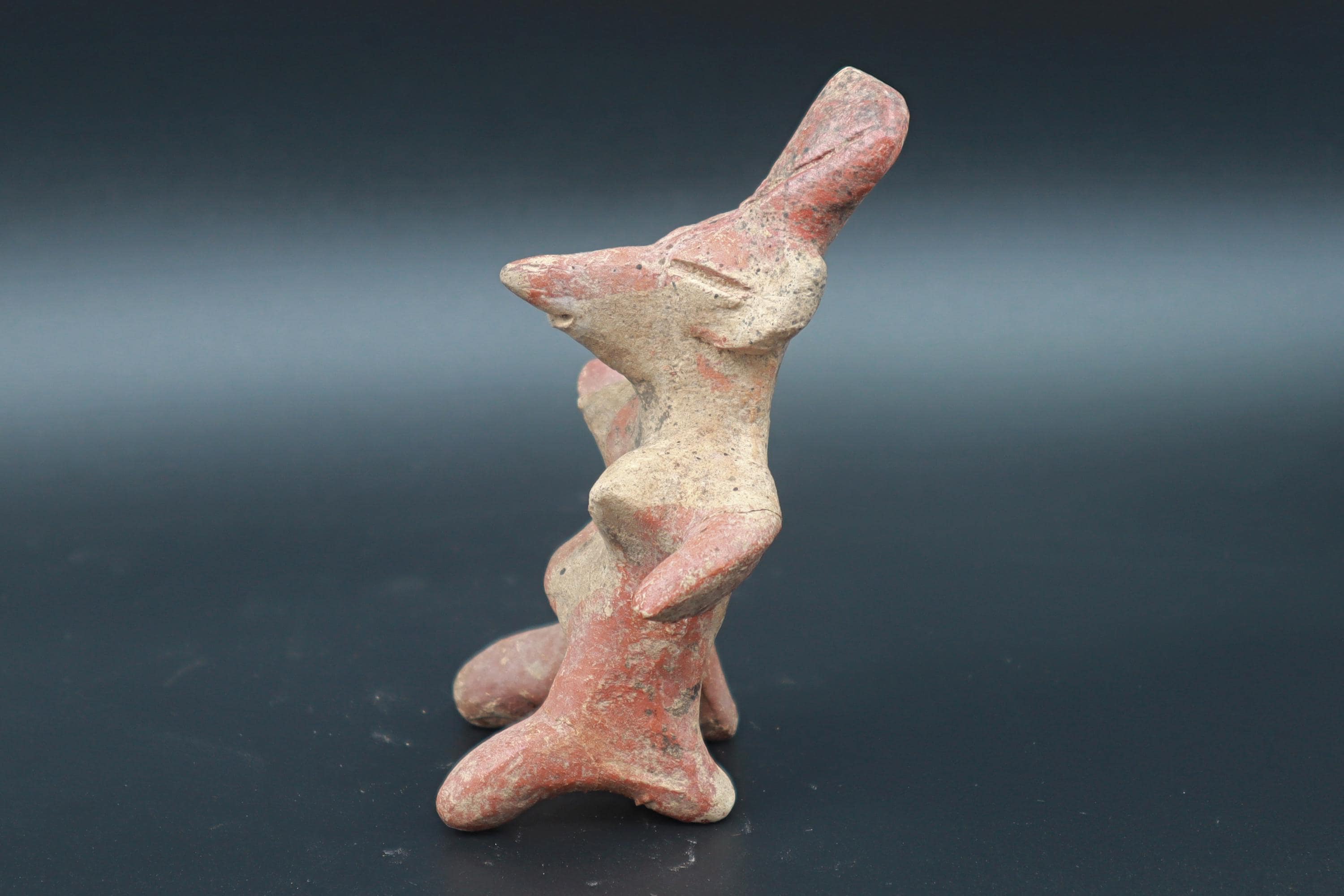 Ancient Pre Columbian Nayarit Pottery Chief, Zoomorphic Female Figure, Chinesco Type 300 BCE to 300 AD, West Mexico, Mesoamerican Burial Art