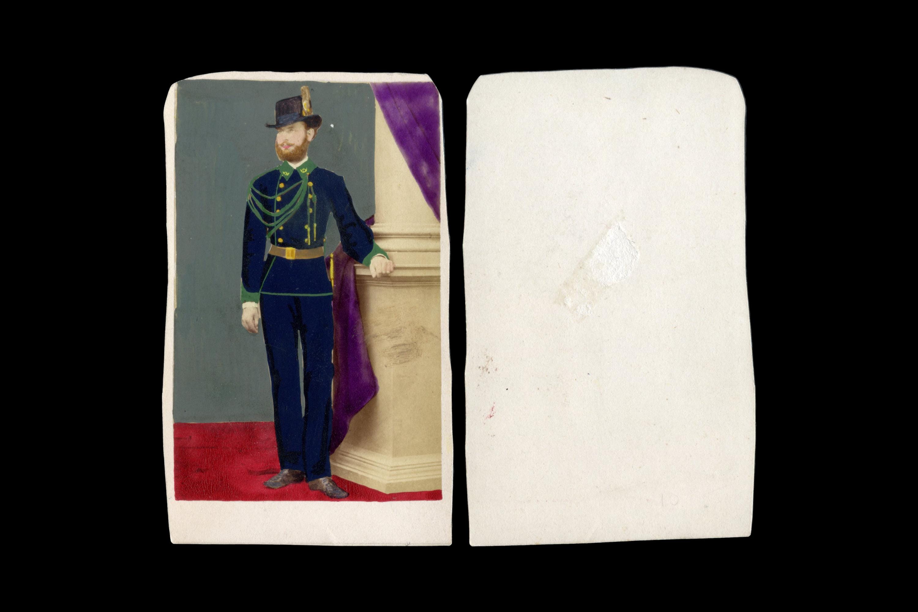 Antique 1870s Carte De Visite Hand Colored Cabinet Photo Of An Austrian Hungary Empire KK Landes Gendarmerie Underofficer In Parade