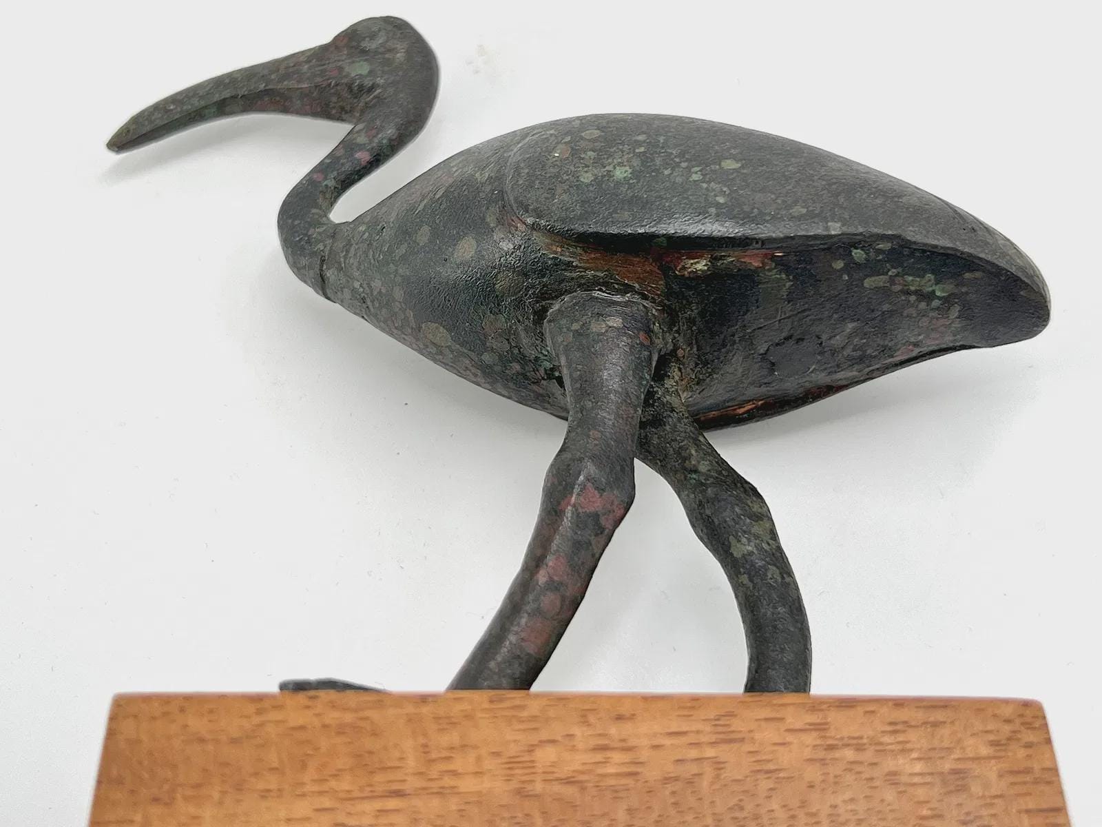 Ancient Egyptian Bronze Figure Of An Ibis Bird, Small Statuette Of An African Sacred Ibis, God Thoth Cast Bronze Art Statuette Circa 340 BCE