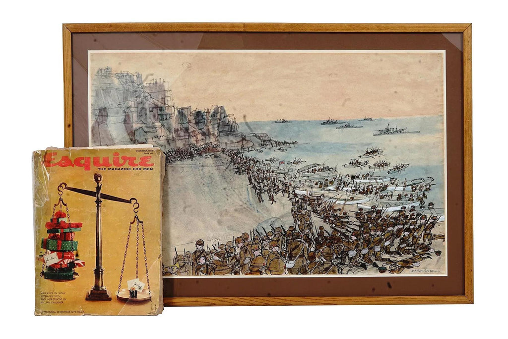 Watercolor And Ink On Paper Painting By Robert Andrew Parker, Battle Of The Bulgarian And British Armies On A Seashore Landscape