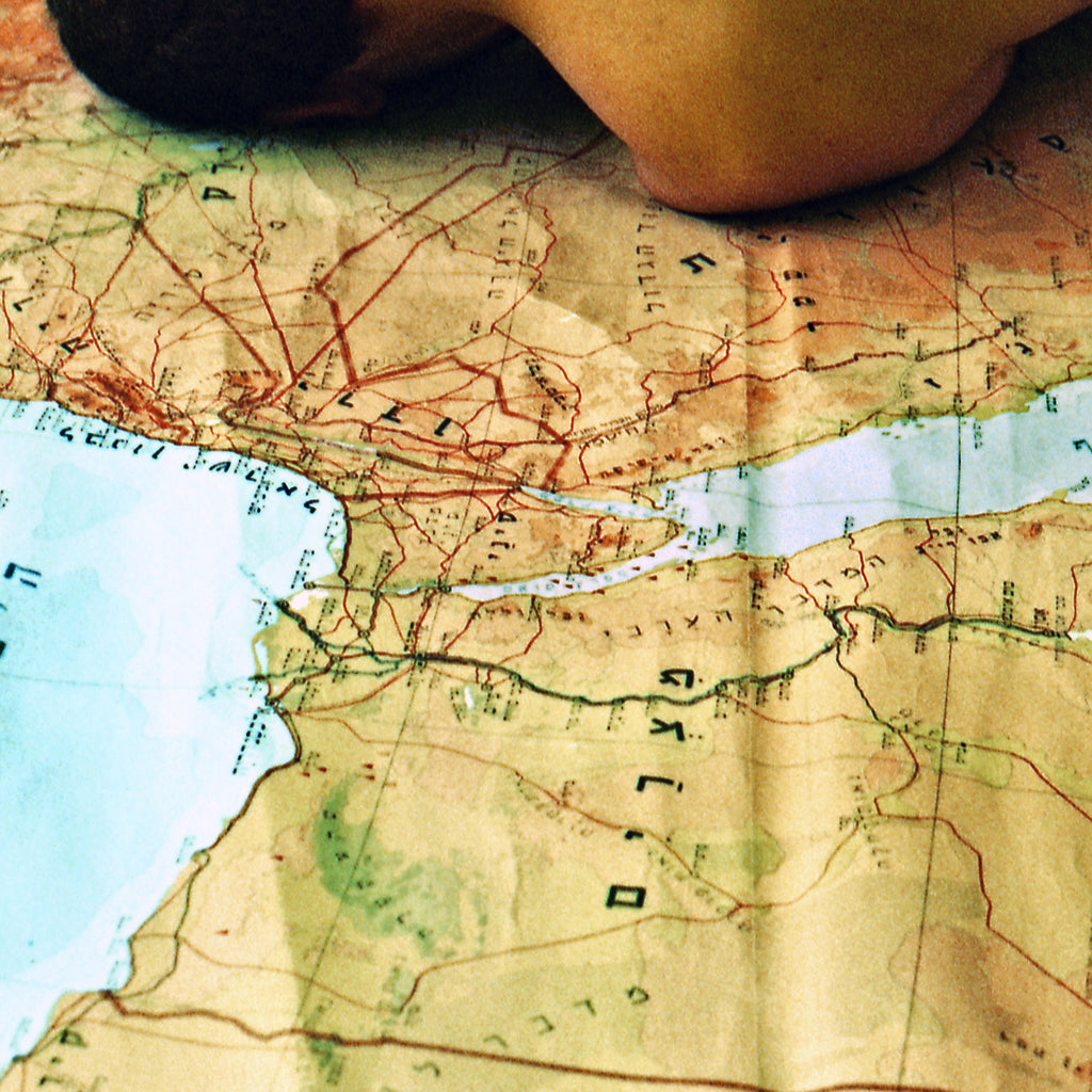 Road Maps Far From Paradise, Ein Hod Haifa Israel, Contemporary Analogue Photography Art, Expired Damaged 35mm Film, Man Male Nude Bodyscape