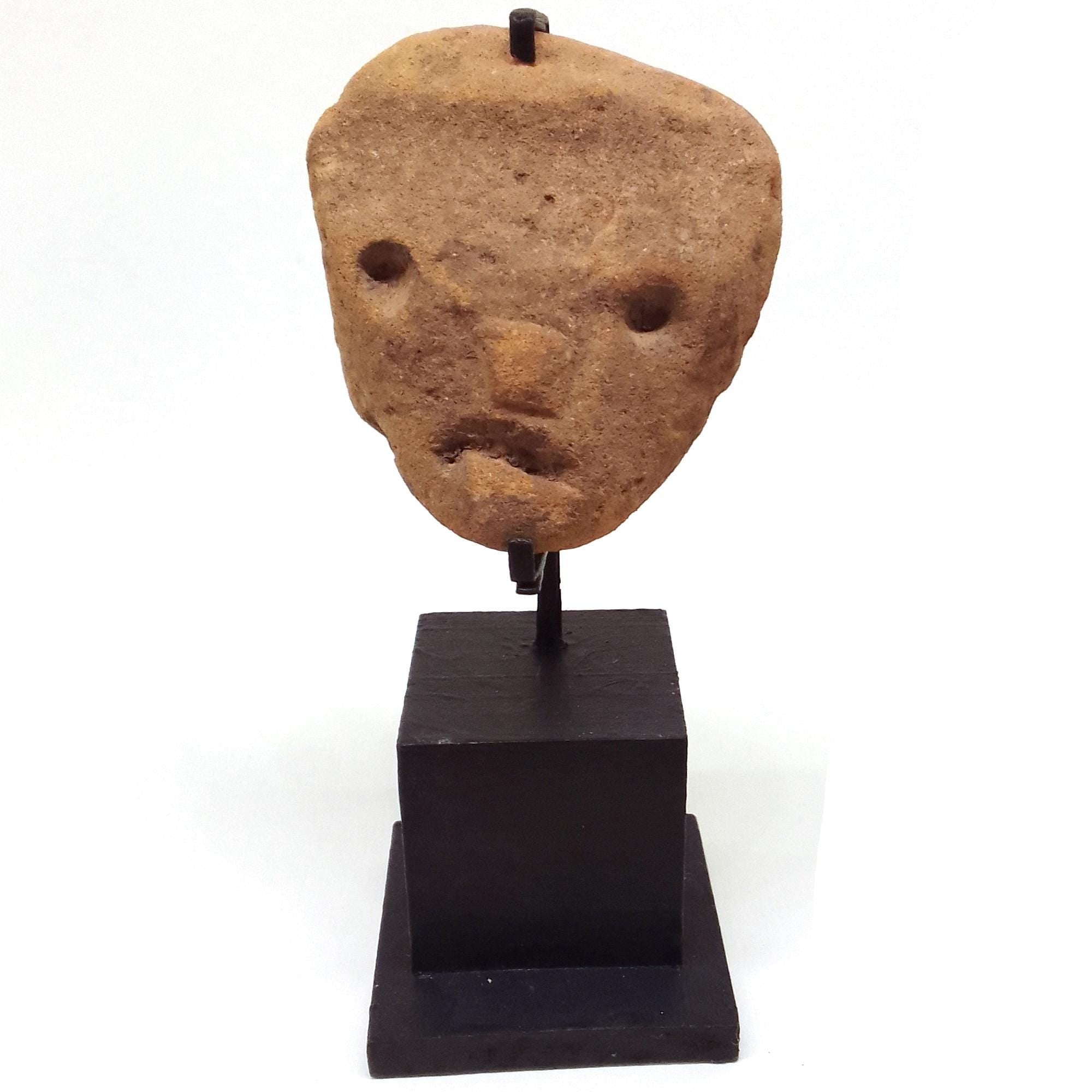 Ancient Huastec Head Figure, Circa 300 AD Panuco River Area Style, Veracruz Pre-Columbian Ceramic Idol Figure On Stand, PreHispanic Mexico