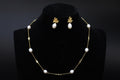 Beaded Necklace And Dangle Earrings Jewelry Set, Pearl And Cut Glass Saturn Chain, Gold Gilt Vermeil On Sterling Silver, Fashion Accessories