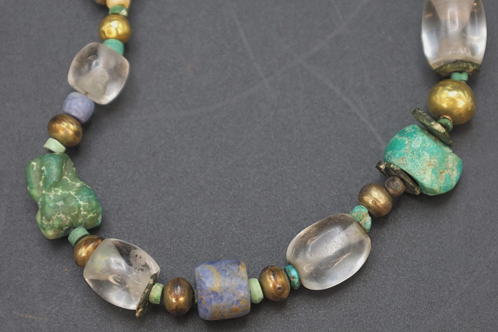 Ancient Pre-Columbian Gemstone Beads Collection, 14th Century AD Inca Aymara Beaded Necklace With Gold Ball Spacers, Antiquities And Jewelry