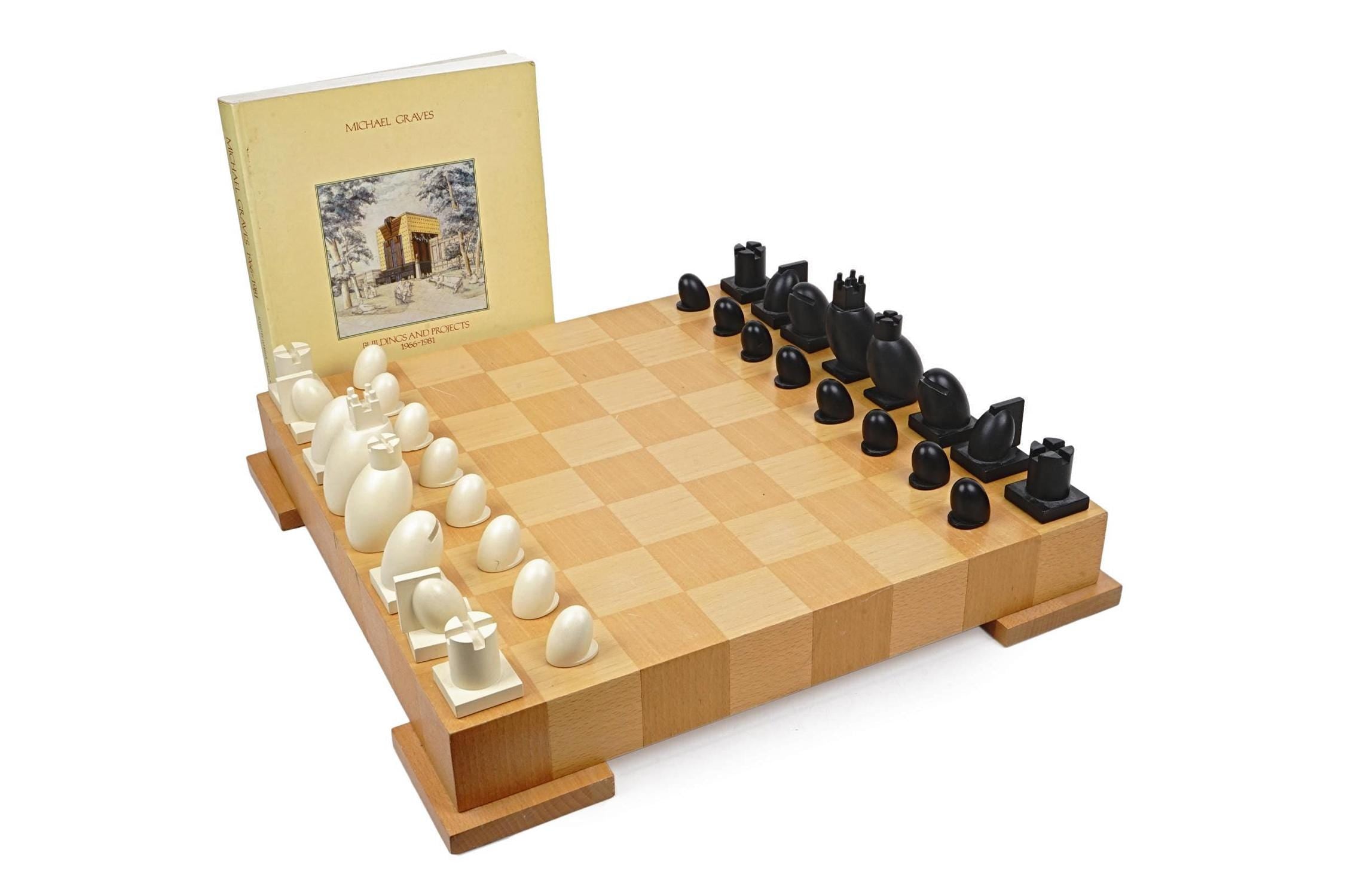 Vintage 1990s And Original Chess And Checkers Set In A Postmodern Design By Famous American Architect Michael Graves, Board Games