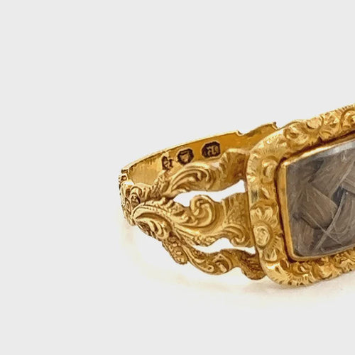 18 Karat Yellow Gold Ring Size 7 With Braided Hair Memorabilia, Weight 3.8 Grams, Victorian Era 1856 Jewelry For Woman