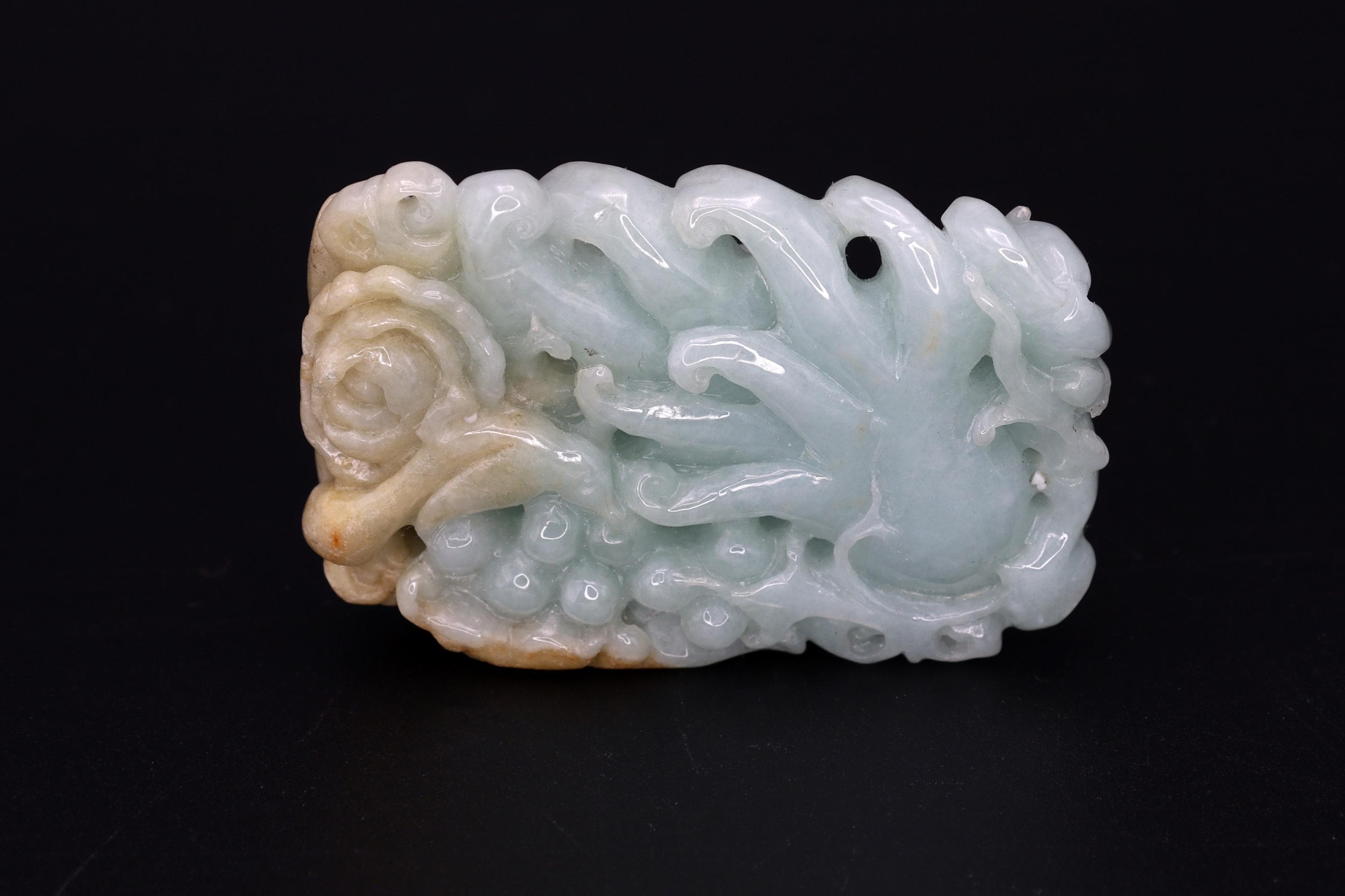 Vintage 1980s Carved Jade Pendant With Buddha Hands, Hand Carved Amulet Stone, Oriental Chinese Zodiac, Feng Shui, Good Luck Jewelry