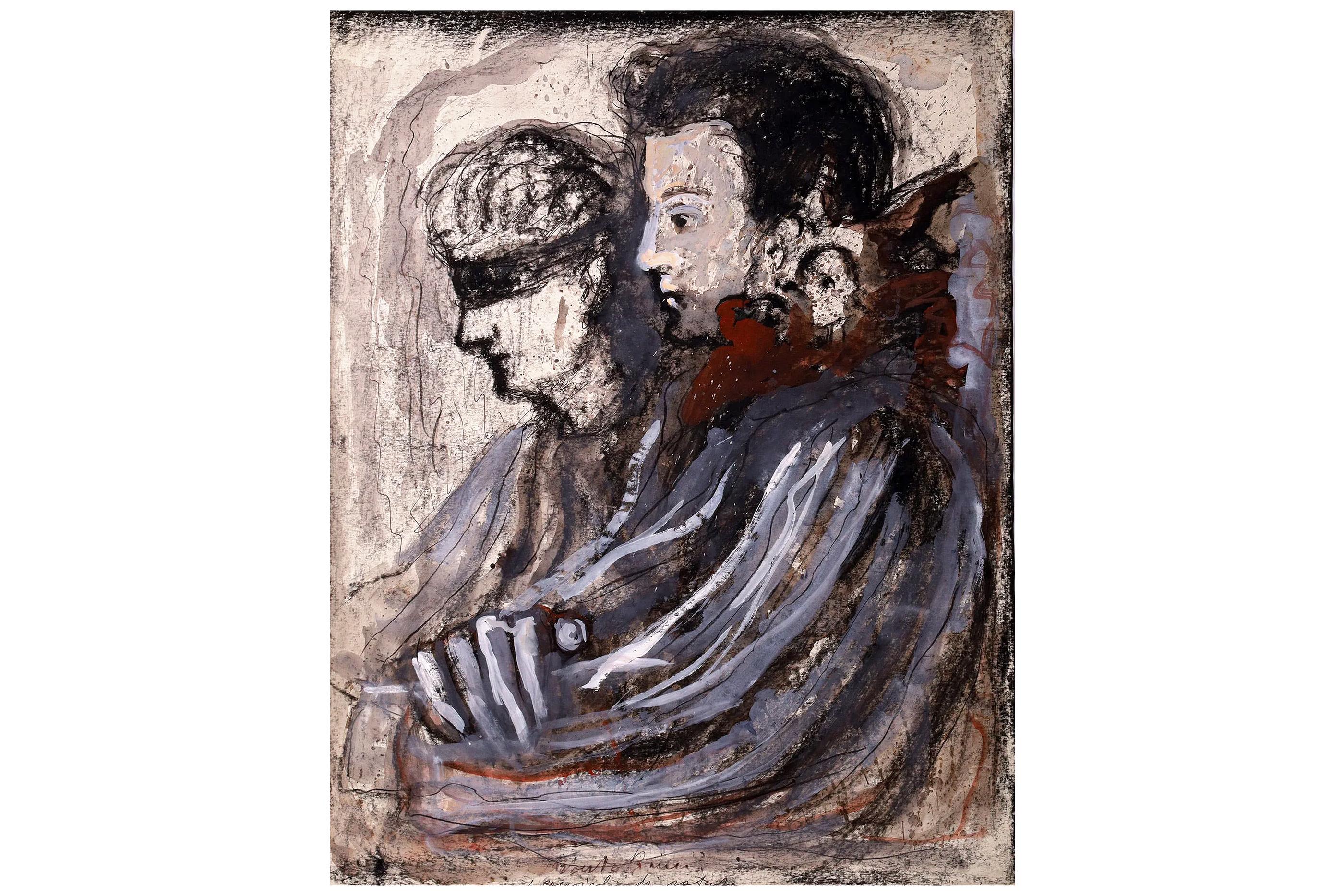 Justice Meet Corruption, A Mixed Media Artwork By The Italian Artist Roberto Barni, Gouache And Pastel On Paper, Hand Signed, European Art