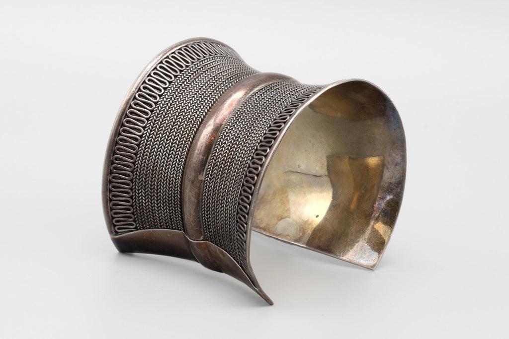 BA 925 Sterling Silver Cuff Bracelet With Tribal Geometric Art, Ethnic Jewelry ANd Fashion Accessories, Unisex Bangle