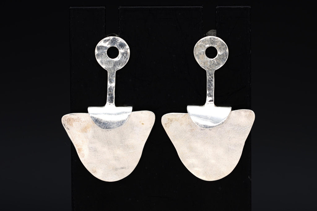 Modernist Abstract Dangle Earrings With An Organic Shape Design, 925 Sterling Silver Handmade Artisan Jewelry