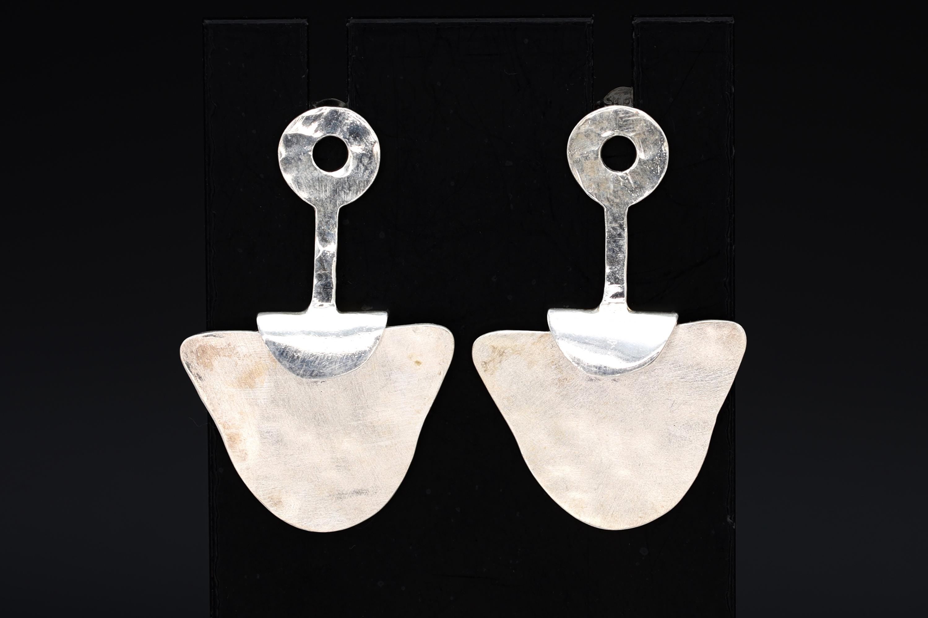 Modernist Abstract Dangle Earrings With An Organic Shape Design, 925 Sterling Silver Handmade Artisan Jewelry
