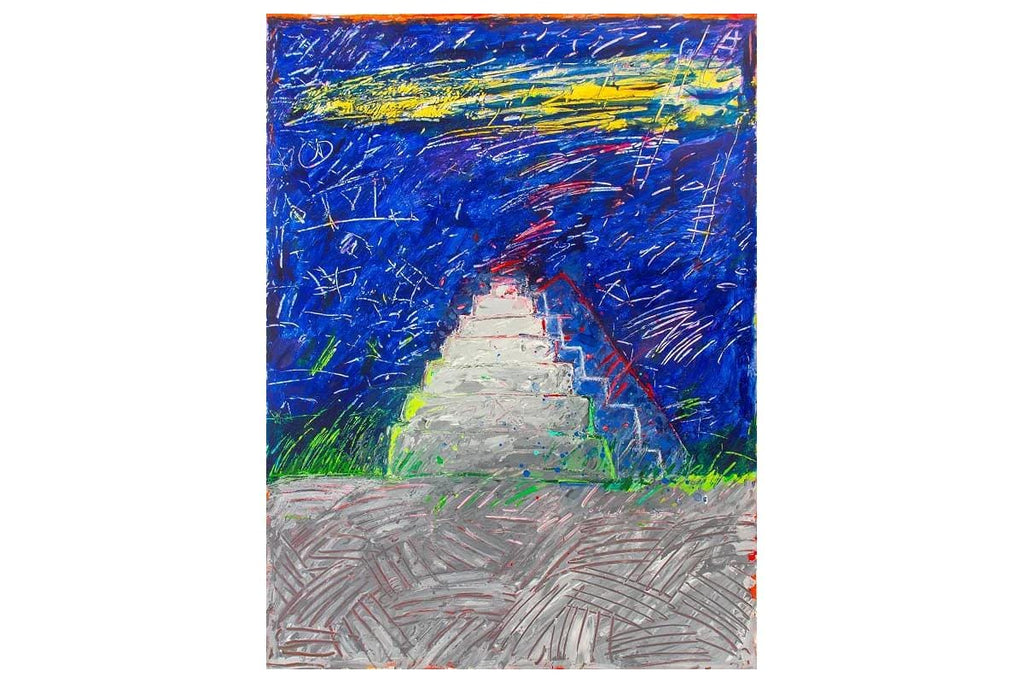 Elfi Schuselka Pyramid Architecture, Expressionist Art Painting Acrylic On Paper Of A Zigurat On A Landscape, Austrian American Artist