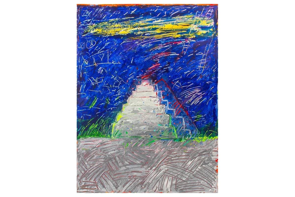 Elfi Schuselka Pyramid Architecture, Expressionist Art Painting Acrylic On Paper Of A Zigurat On A Landscape, Austrian American Artist