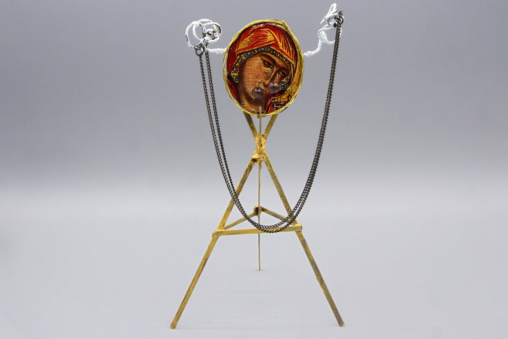 The Prophecy of Simeon, Gospel of Luke, Mixed Media Art Object, Small Sculpture Figurine, Virgin Mary, Tears and Sorrows, Punk Religious Art