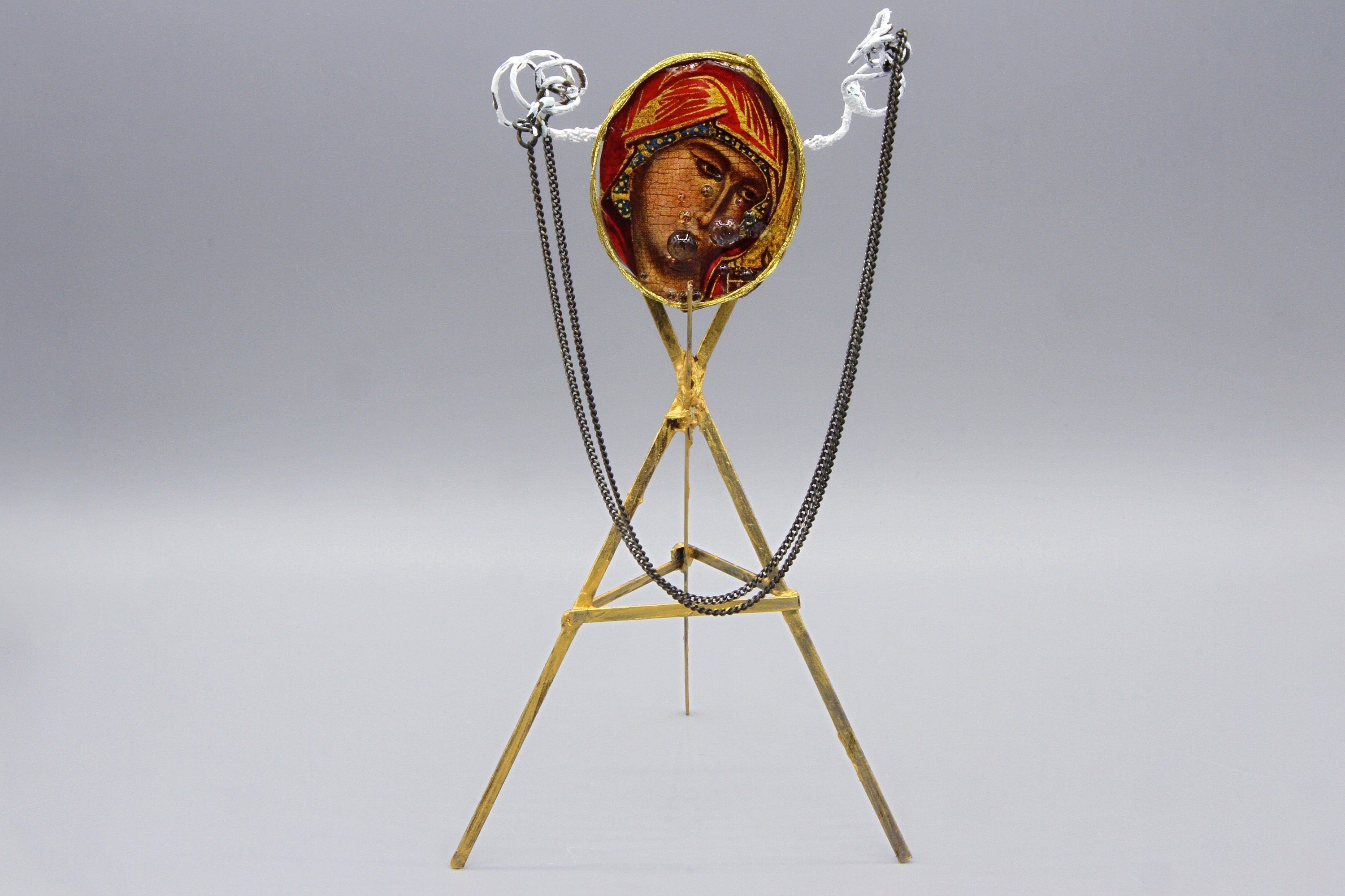 The Prophecy of Simeon, Gospel of Luke, Mixed Media Art Object, Small Sculpture Figurine, Virgin Mary, Tears and Sorrows, Punk Religious Art