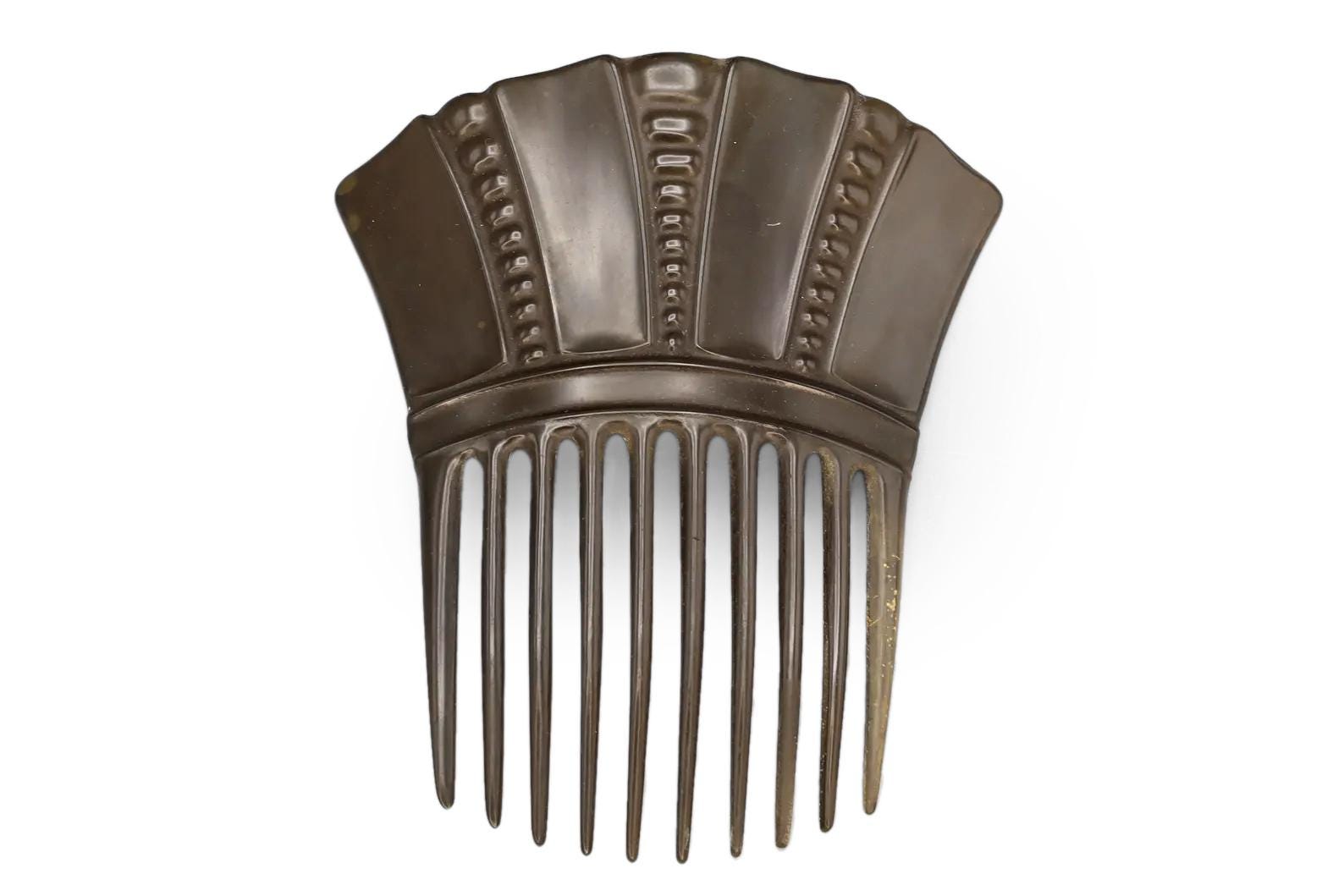 Antique 1880s Peineta, Victorian Era Fashion Accessories, Vulcanite Ornament Hair Comb, Gutta Percha In Art Nouveau Style, Very Rare