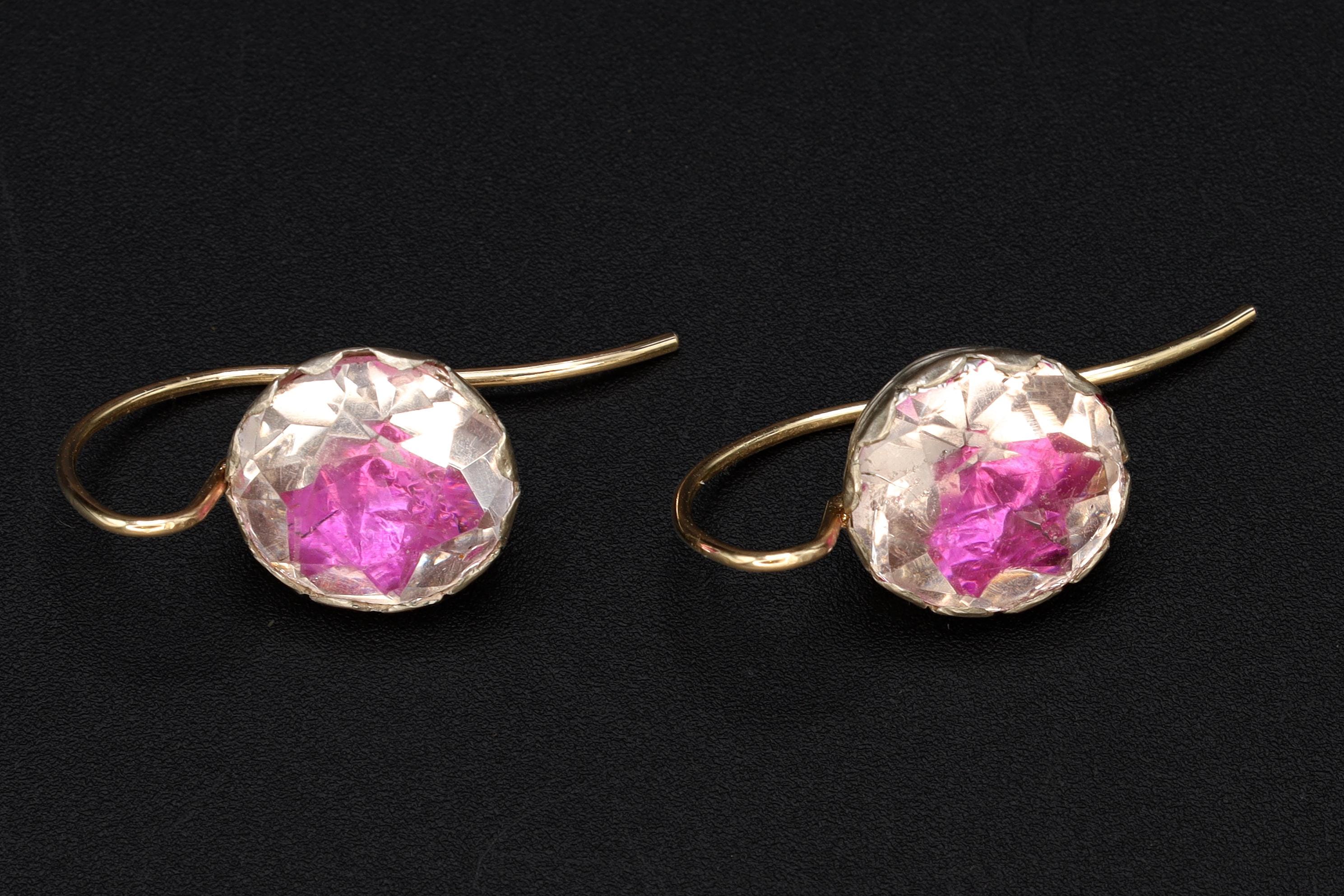 Georgian England Jewelry, Antique 1800s To 1820s Georgian Amethyst Paste Earrings On Fine Sterling Settings And 18kt Gold Wires