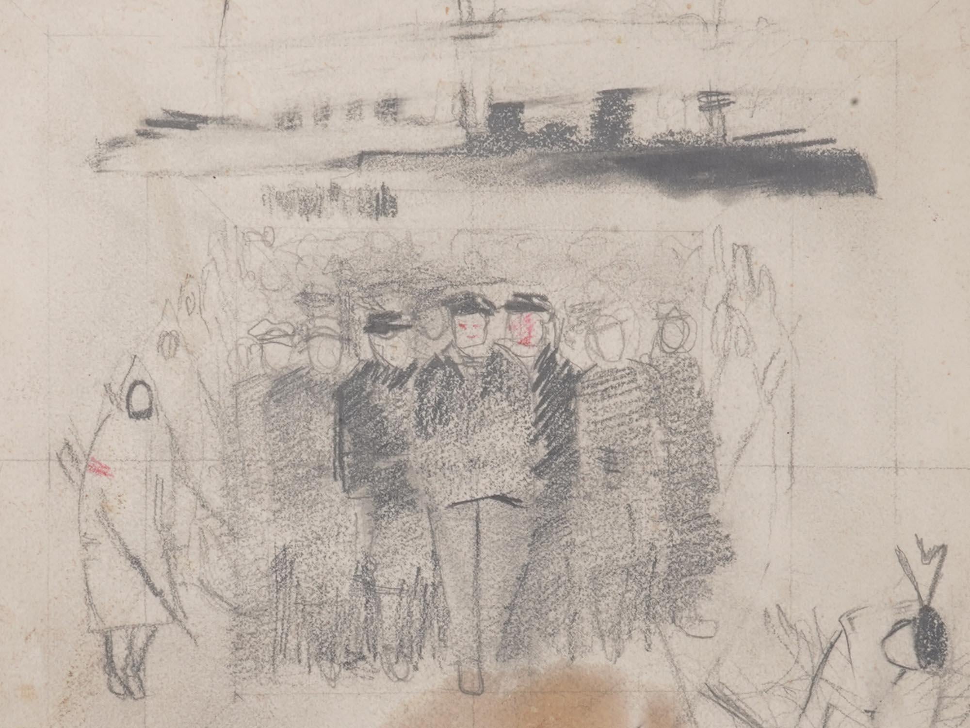 Konstin Vialov, Vintage 1930s Russia, Soviet Union Art, Handmade Sketch Pencil Painting On Thick Paper, Military Warships, Signed On Verso