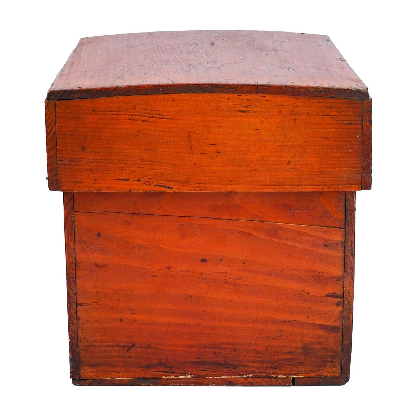 Antique 1920s Taisho Japan Lidded Bento Wooden Box, Farmers Chest, Medium Size Storage Case, Hamper With Top Lid, Dry Food Nuts Container