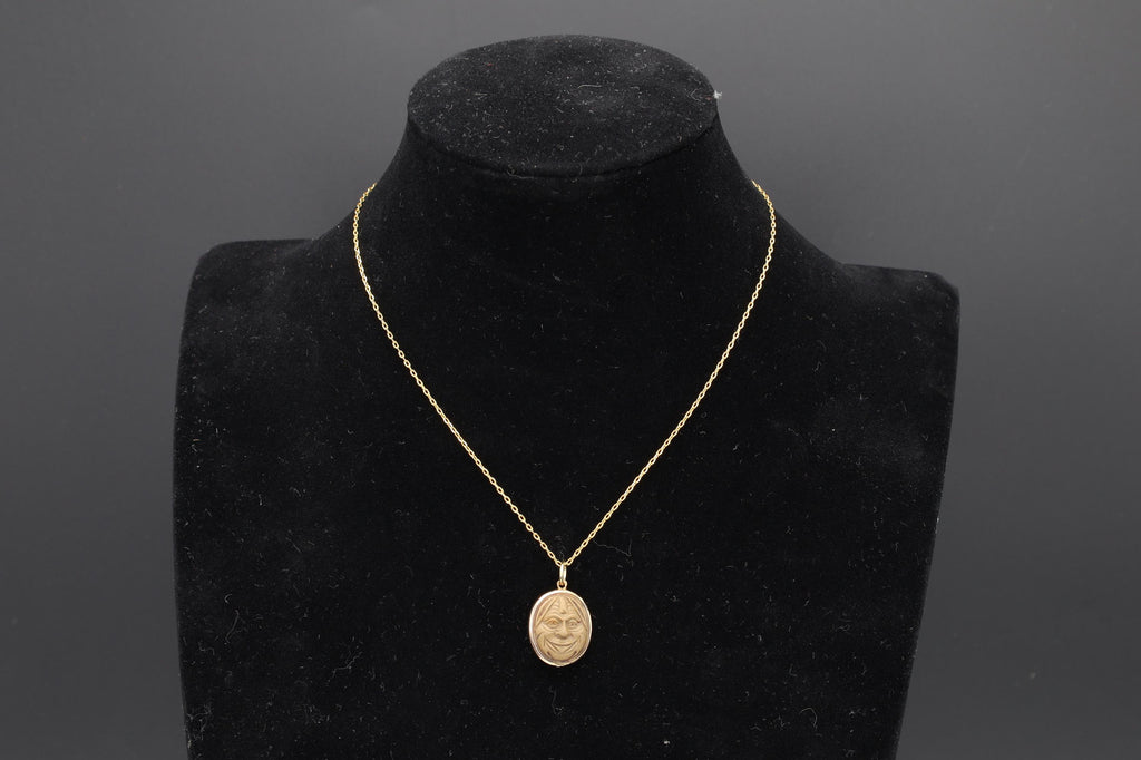 Carved Volcanic Lava Cameos On 13 Karats Rose Gold Pendant, Medusa Gorgoneion And Female Patrician, Gold Wash Chain, Grand Tour Jewelry