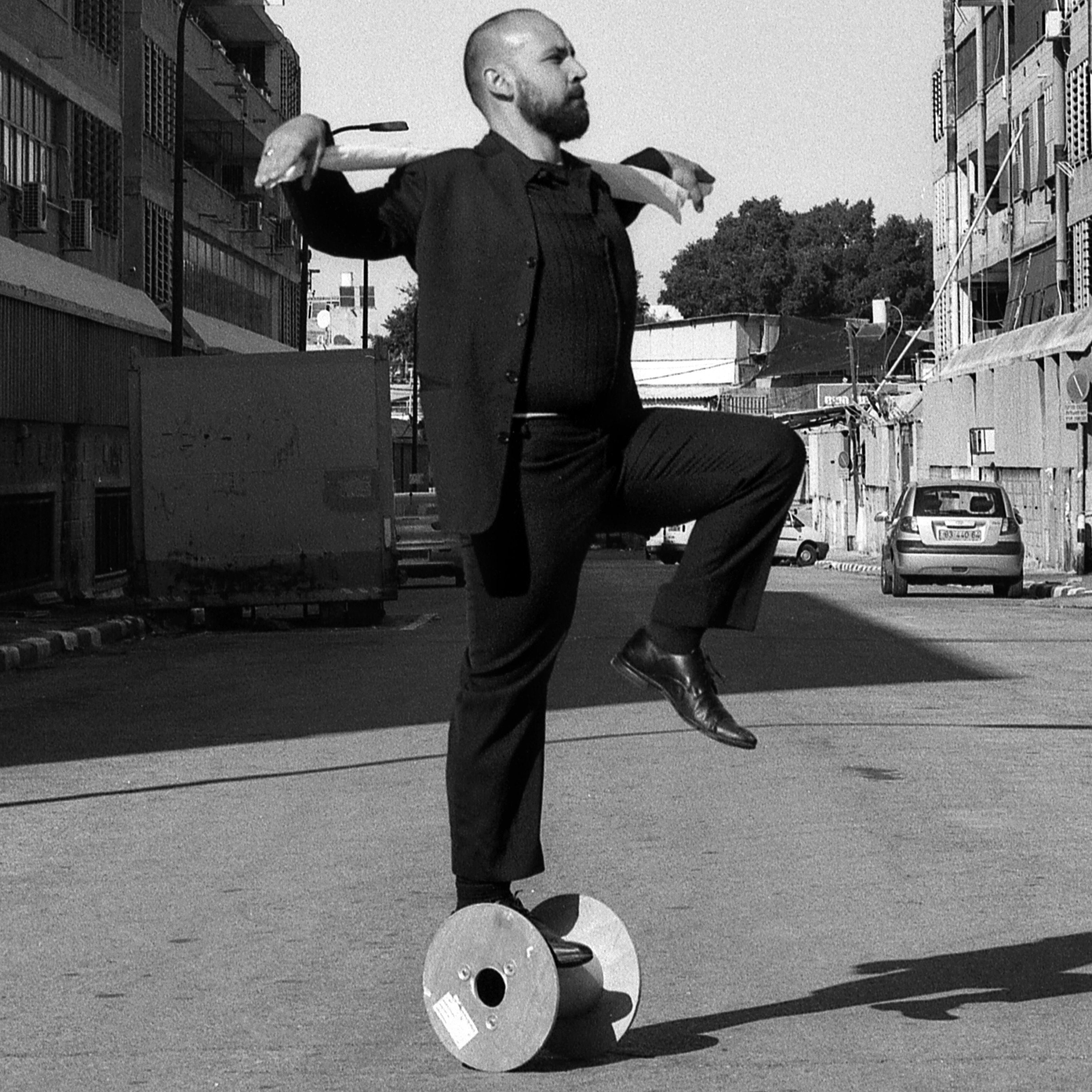 Sensuality Is Just Matter Of Equilibrium, Street Dancing Choreography Full Body Man Portrait, Hasselblad Ilford 125ISO Black And White Photo